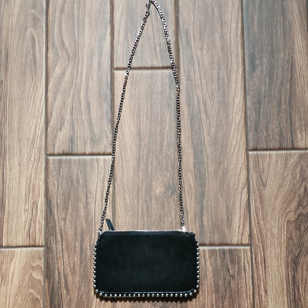 Black Crossbody Bag with Chain Strap and Studded Edging
